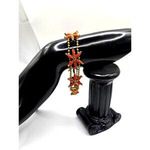 Vintage Orange Lucite and gold tone metal Bracelet Nautical Starfish glows 7.5"